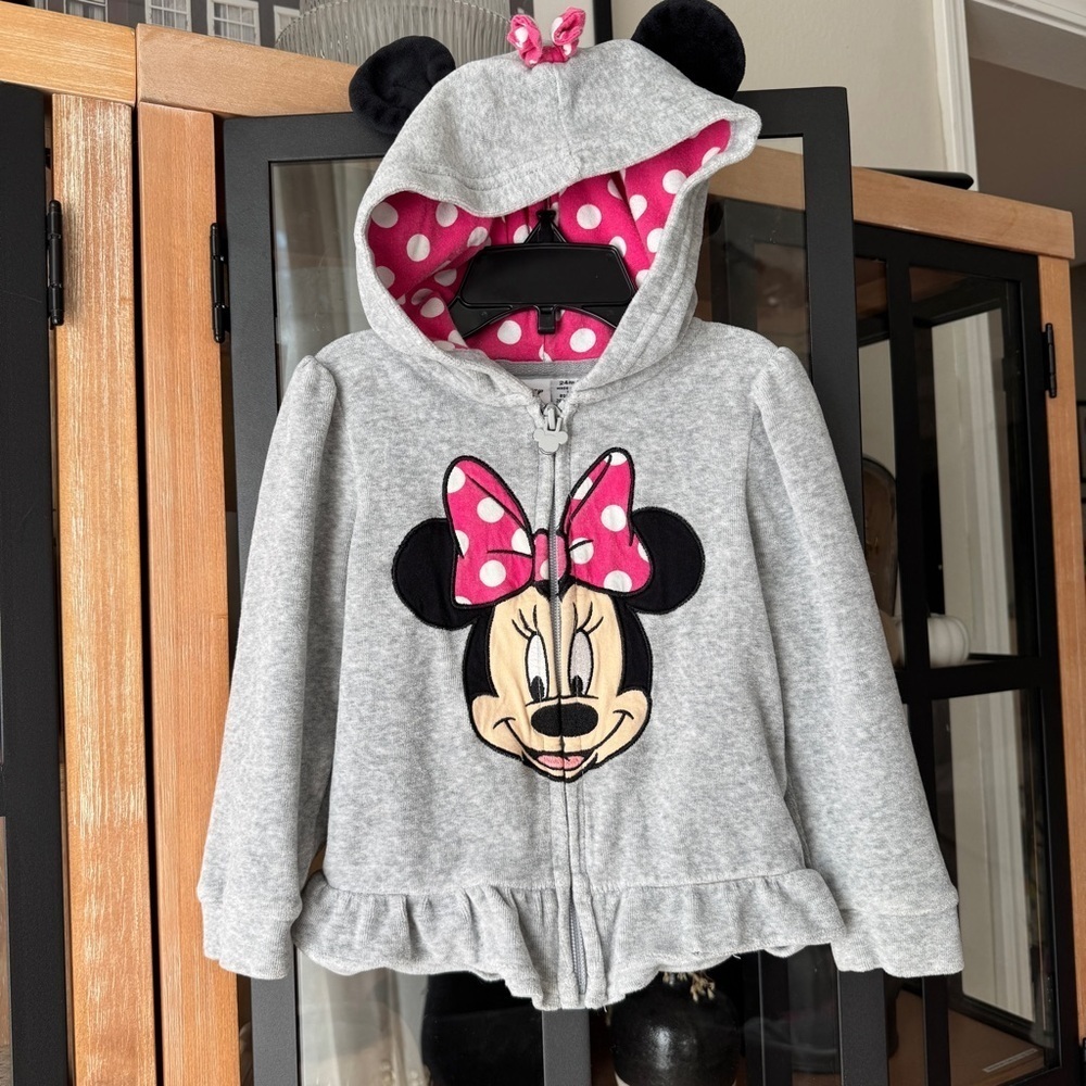 Vintage y2k Disney Minnie Mouse zip up hoodie 3D ears velour toddler girl bow